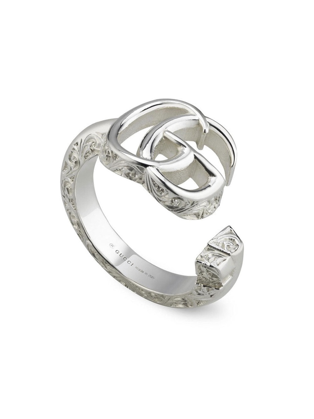 Gucci Silver Engraved Open Double G Ring